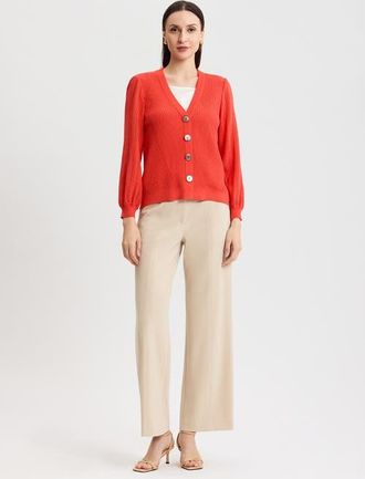 Misook Heritage Pointelle Ribbed Soft Knit Cardigan in Cherry Ember at Nordstrom, Size Xx-Large