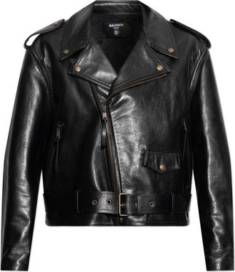 Balmain Kort Leren Bikerjack - Heren - Leren en Su&egrave;de Jassen - Zwart - 3XL - Leer - Jassen