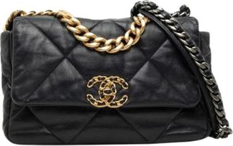 Chanel Pre-owned Medium 19 Flap Bag - Dames - Vintage Schoudertas - Zwart - ONE Size - Leer - Vintage