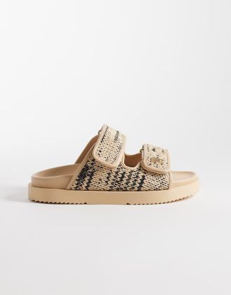Tommy Hilfiger Sandali in rafia beige con fascette doppie-Neutro