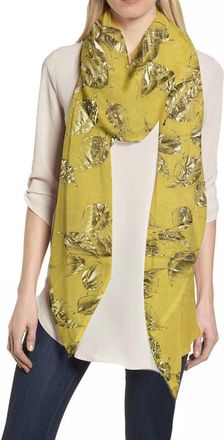Lina & Lily Leaf Metallic Foil Womens Scarf Shawl Lightweight (Mustard-Gold)