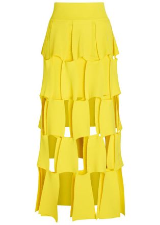 A.W.A.K.E Mode Panelled Trapeze Knit Midi Skirt - Yellow - S (UK8-10 / S)