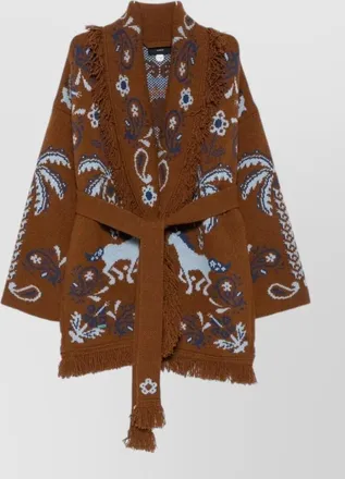 Alanui cashmere wool belted fringed cardigan