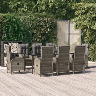 vidaXL Set Comedor Jard&iacute;n 9 Pzas Y Cojines Rat&aacute;n Sint&eacute;tico Negro Gris Vidaxl
