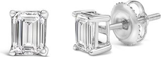 House of Brilliance 14K Gold Emerald Cut Lab-Grown Diamond Solitaire Stud Earrings with Screw Backs