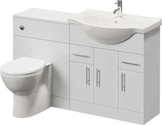 Alexander James Alexander James Cento Gloss White 1350mm 3 Door Vanity Unit Toilet Suite - 1350mm - Chrome 96mm Knurled Bar HandleJames Toilet Pan and Seat