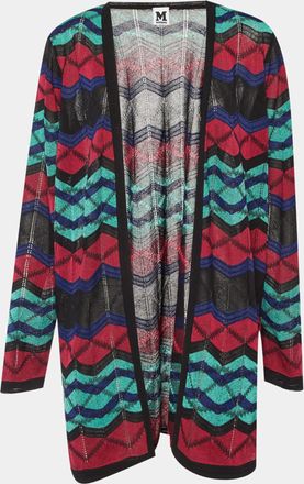 M Missoni Multicolor Chevron Knit Open Front Cardigan