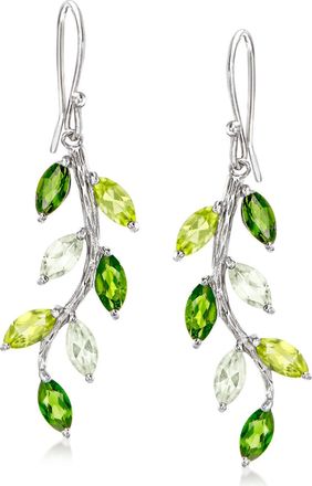 Ross-Simons Multi-Gemstone Vine Drop Earrings in Sterling Silver