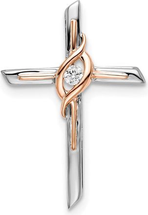 Diamond2Deal 10K Two-tone White & Rose Diamond Cross Chain Slide Pendant
