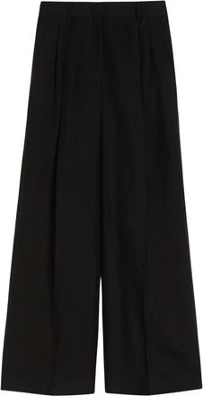 Max Mara Wijde broek van viscose en linnen - Dames - Wijde Broeken - Zwart - M - Linnen - Broeken