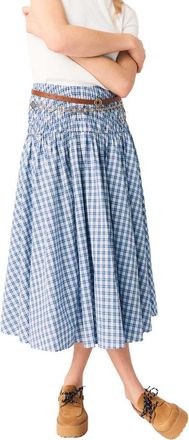 Maje Rhinestone cotton maxi skirt in Blue Check Print at Nordstrom, Size 40 Eu