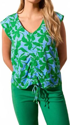 Tribal Printed Sleeveless V-Neck Top In Deep Sea