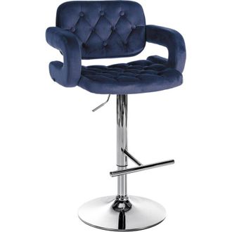 Clp Clp - Taburete De Bar Dublin En Terciopelo Azul Metal Cromado
