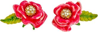 Les N&eacute;r&eacute;ides Pink Flower And Leaf Clip On Earrings