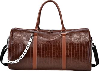 Generic Compatible For Large Capacity Retro Crocodile-Textured Duffel Bag with Adjustable Shoulder Strap, Stylish Gym(Brown-1)