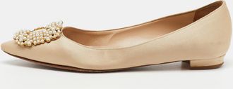 Manolo Blahnik Champange Satin Hangisi Ballet Flats