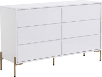 Pascal Morabito C&oacute;moda 6 cajones - MDF y metal - Blanco lacado y dorado - KORASA de Pascal Morabito