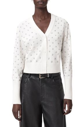 AllSaints Mazy Star Studded Cotton Cardigan in Chalk White at Nordstrom, Size X-Small
