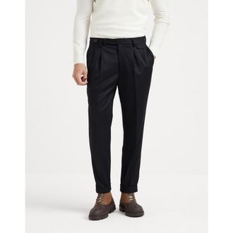 Brunello Cucinelli MenS Black Wool Pleated Trousers, Size 26