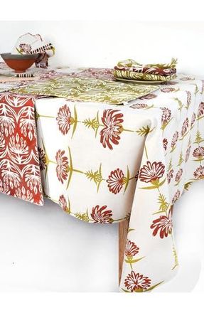 French Home Tropical Garden Tablecloth in Crimson And Chartreuse at Nordstrom Rack