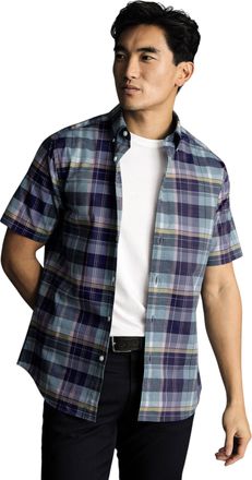 CHARLES TYRWHITT Non-Iron Stretch Poplin Slub Short Sleeve Shirt