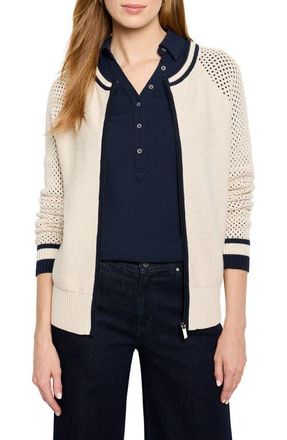 Nic+Zoe Open Stitch Front Zip Cotton Blend Cardigan in Neutral Multi at Nordstrom, Size X-Large