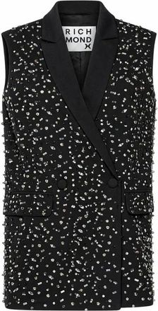 John Richmond Tailored Vest met All-Over Applicaties - Dames - Bodywarmers - Zwart - XS - Leer - Jassen