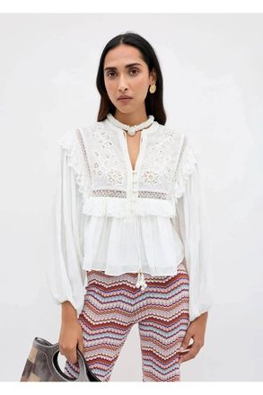 Rixo Lilly Embroidery Diann Top In Ivory