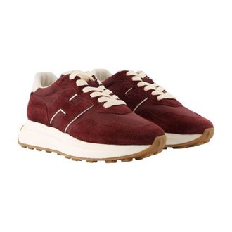 Hogan Womens H641 Allacciato H Trainers - Hogan Leather Burgundy Calfskin Shoes Sneakers