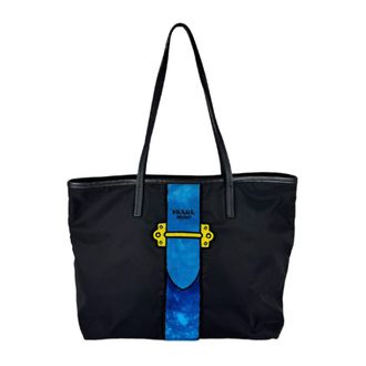 Prada Black Blue Nylon Velvet Shoulder Bag Tote Bag (Pre-Owned)