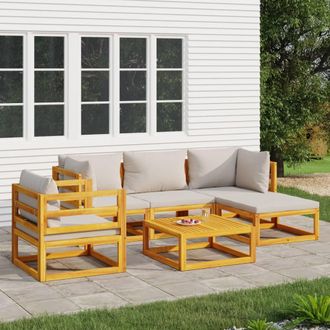 vidaXL Set Muebles De Jard&iacute;n 6 Pzas Madera Maciza Y Cojines Gris Claro Vidaxl