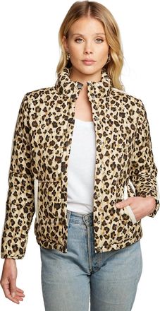 Chaser Heirloom Wovens Quilted Cropped Mock Neck Puffer Jacket In Bobcat Print