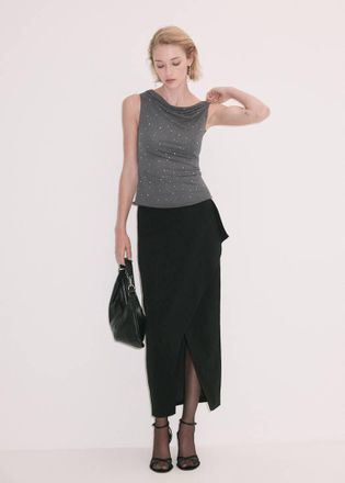 Mango Top dettaglio cristalli collo a barca argento - Donna - XXS - MANGO