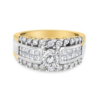 House of Brilliance 14K Yellow and White Gold 1 1/2 Cttw Round and Princess-Cut Diamond Band Ring