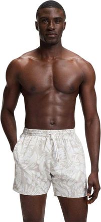 HUGO BOSS Hugo Herenzwemshort met Piranha-bladmotief (Licht Beige)