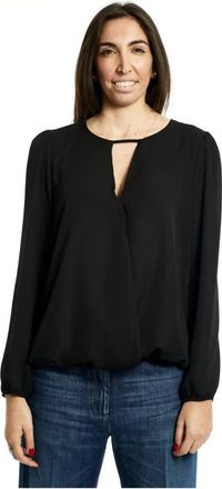 Manila Grace V-hals blouse in verschillende kleuren - Dames - Blouses - Zwart - M - Overhemden