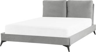 Beliani Cama Con Somier De Terciopelo Gris Negro 140 X 200 Cm Base De Listones Melle
