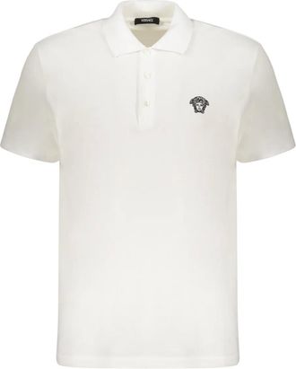 Versace Polo in cotone con ricamo logo - Bianco