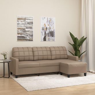 vidaXL Vidaxl - Sof&aacute; 3 Plazas Y Taburete Cuero Sint&eacute;tico Color Capuchino 180 Cm