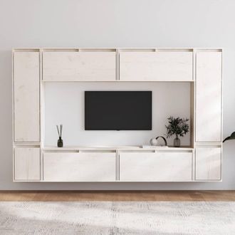 vidaXL Vidaxl - Muebles Para Tv 8 Piezas Madera Maciza De Pino Blanco