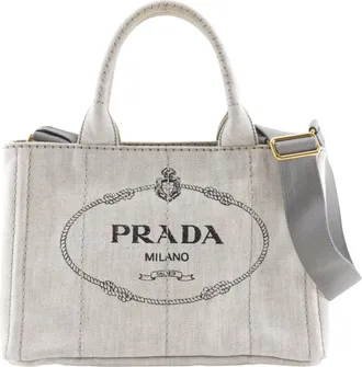 Prada Canapa Gray Cotton Denim Handbag Tote Bag (Pre-Owned)