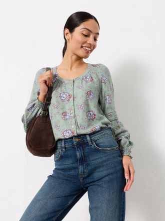 Fat Face FatFace Clemence Green Dot Floral Regular Blouse