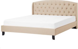 Beliani Cama Doble Tapizada Beige 160 X 200 Cm Con Somier Y Cabecero Acolchado Bordeaux