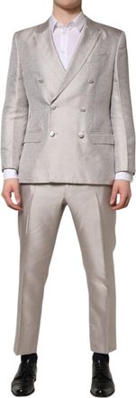 Dolce & Gabbana Light Gray Jacquard Silk Dotted 2 Piece Mens Suit