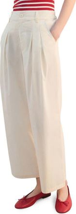 Mango Pleated High Waist Crop Wide Leg Cotton Pants in Pastel Yellow at Nordstrom, Size X-Small
