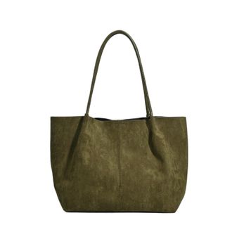 Generic Compatible For Fall Winter Suede Leather Tote Bag Simple Handbag Large Capacity Casual Single Shoulder(Green)