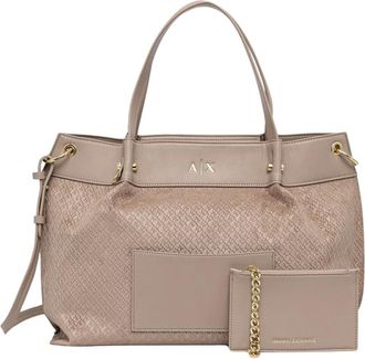 A|X Armani Exchange Tassen, Dames, Beige, ONE Size, Fabric Shopper met allover logo