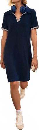 Joseph Ribkoff Stripe Trim Trapeze Polo Dress In Indigo