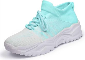 Generic 2026 Running Shoes Womens Solid Color Fashion Four Season Lace Up Sneakers Flying Woven (Sky Blue, 4.5)