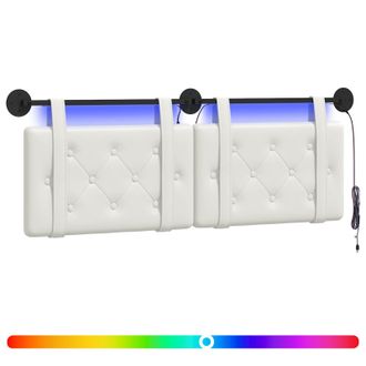 vidaXL Cabecero Colgante Con Luz Led Blanco Cuero Sint&eacute;tico Vidaxl